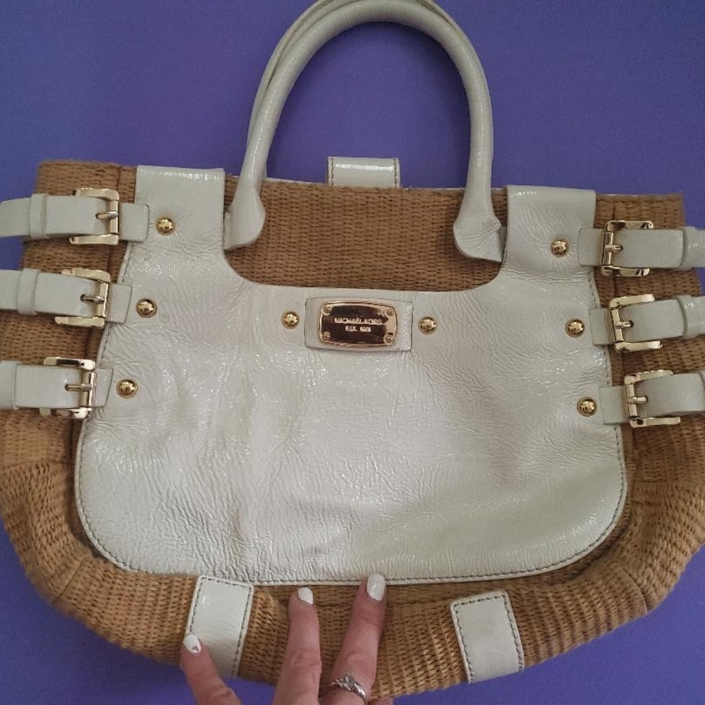 Michael Kors white and tan with gold hardware